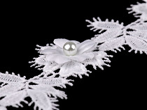 Liseré en dentelle guipure - Fleur 3D avec perle, largeur 42 mm