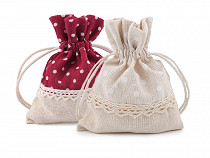 Linen / Flax Bag with Polka Dots and Lace 10x13 cm