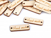 Étiquette en bois « Hand made », 10 x 30 mm