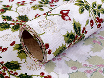 Tissu décoratif Holly Twig de Noël, largeur 48 cm, pailleté