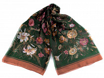 Šátek / šála květy, umělé hedvábí 135x180 cm