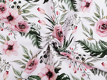 Tela de jersey y algodón, rosa y flores