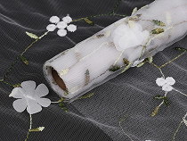 Tulle brodé avec fleurs 3D, largeur 26 cm