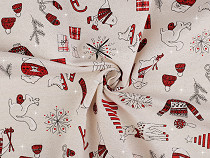 Tkanina dekoracyjna Loneta motyw świąteczny z lureksem 