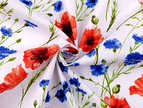Cotton Fabric / Cloth - Red Poppy, Cornflower