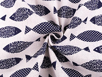 Cotton Fabric / linen imitation, coarser, fish