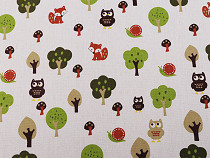 Tessuto di cotone / imitazione lino, materiale grezzo, motivo: animali della foresta