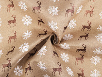 Decorative imitation jute fabric, reindeer / snowflake