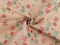 Tessuto decorativo imitazione iuta, motivo: fiocchi di neve, glitter