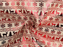 Tkanina dekoracyjna imitacja juty motyw świąteczny metaliczny nadruk 