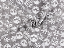 Tissu décoratif imitation jute, Flocons de neige / Rennes