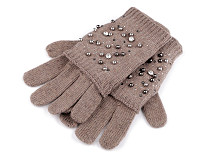 Rękawiczki damskie wełniane z perełkami i kamyczkami "2 w 1"