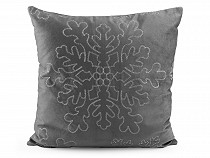 Velvet Cushion / Pillow Cover, embroidered snowflakes 44x44 cm