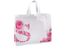 Borsa da shopping, “tote bag”, riutilizzabile, realizzata in tessuto non tessuto, motivo: rose, dimensioni: 30 x 40 cm