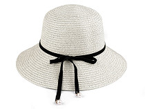 Ladies Summer Hat / Straw Hat with velvet bow and beads