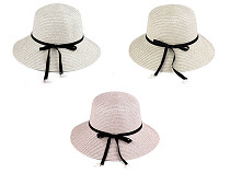 Női nyári kalap / szalmakalap bársony szalag és gyöngyök