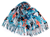 Cashmere scarf with fringes, dogs 70x180 cm