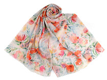 Summer scarf / shawl with painted flowers 70x180 cm