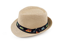 Sombrero de paja infantil para el verano, coche y dinosaurios