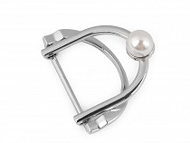 Fibbia per cintura, in metallo, con finta perla, dimensioni: 30 mm
