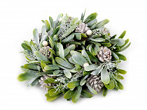 Artificial wreath of mistletoe with pine cones, frosted Ø30 cm