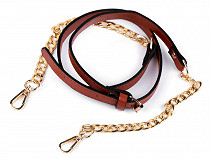 Eco Leather Strap / Handle with Chain and Carabiners for Handbag, width 1.5 cm