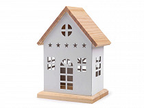 Dekoracja metalowy domek z drewnianym dachem 