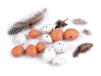 Dekoračné prepeličie vajíčka na aranžovanie s perím