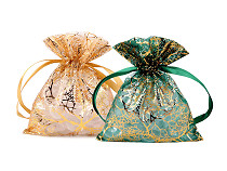 Organza gift bag - golden twigs / tree 10x13 cm 