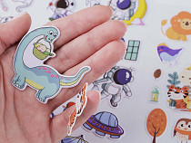 Plastic stickers - animals, cats, cosmonauts, dinosaurs