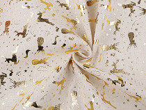 Tessuto di cotone motivo natalizio, imitazione lino metallico, motivo: renna