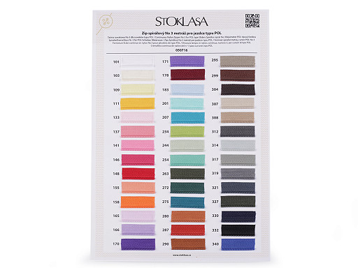 Carta de colores para cremalleras POL de 3 mm