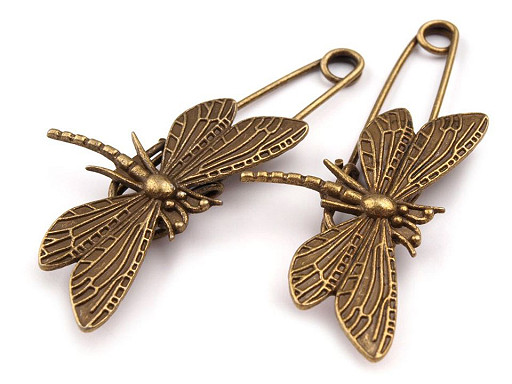 Brosche Libelle 30x70 mm an einer Sicherheitsnadel