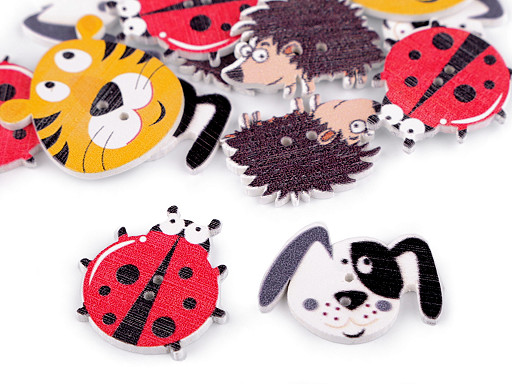 Wooden Decorative Button Animals - dog, hedgehog, ladybird, tiger