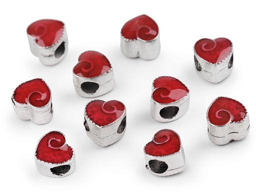 Perline charm in metallo, dimensioni: 10 x 10 mm, motivo: cuori