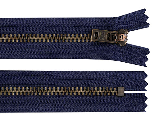 Kovový zips YKK No 5 dĺžka 18 cm staromosadzný (jeansový)