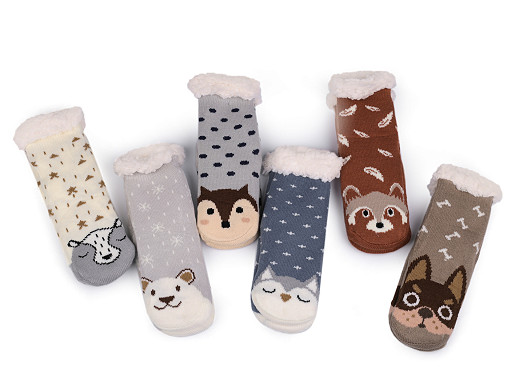 Detské ponožky zimné s protišmykovou úpravou zvieratká
