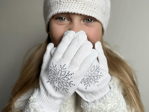 Handschuhe für Damen/Mädchen mit Steinchen, Schneeflocke