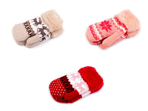 Children's knitted mittens with fur, Norwegian pattern