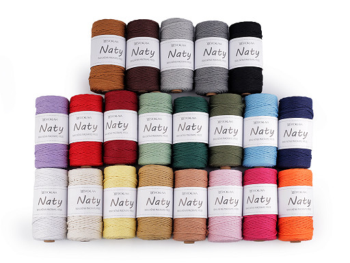 Pelote de laine en coton macramé Naty, Ø 3 mm, peignée