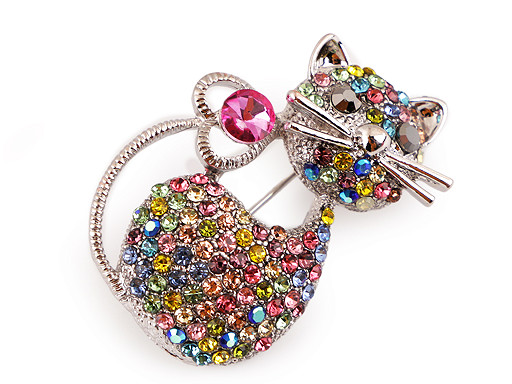 Rhinestone Brooch - Cat