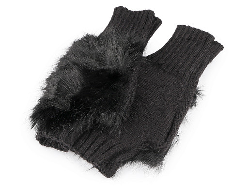 Dámské / dívčí pletené rukavice bezprsté s kožešinou