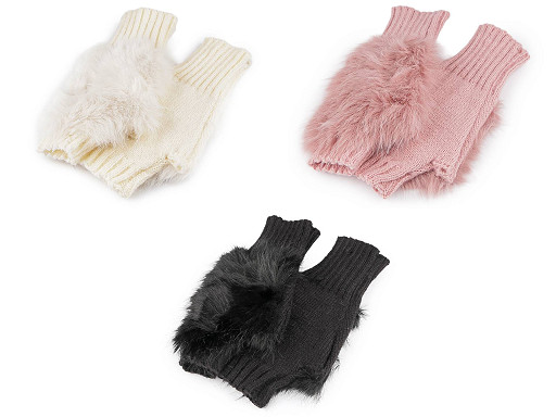 Guanti senza dita, da donna, in maglia, con pelliccia