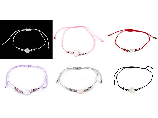 Náramek shamballa perleťové srdce