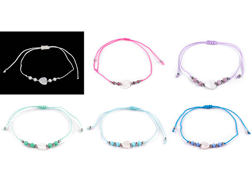 Náramok shamballa perleťové srdce