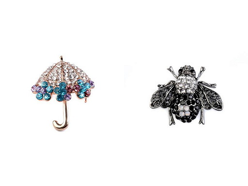Rhinestone Brooch - Umbrella, Bee