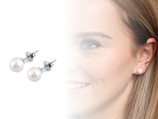 Stainless Steel Stud Earrings with Pearl Bead
