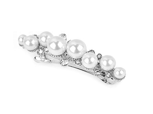 French Hair Clip with Pearls and Rhinestones