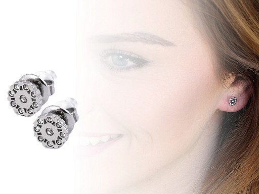 Stainless Steel Stud Earrings Mandala with Rhinestone