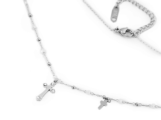 Stainless Steel Necklace, Cross with Rhinestones